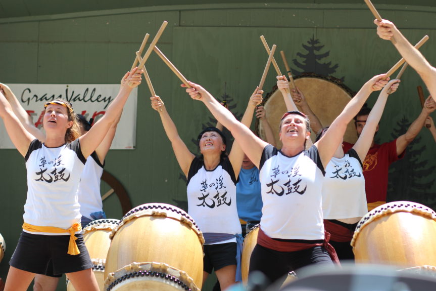 Grass Valley Taiko on stage at the fair
